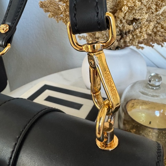 Authentic Versace Virtus Black Leather Shoulder Bag with Gold Accents - Picture 8 of 15